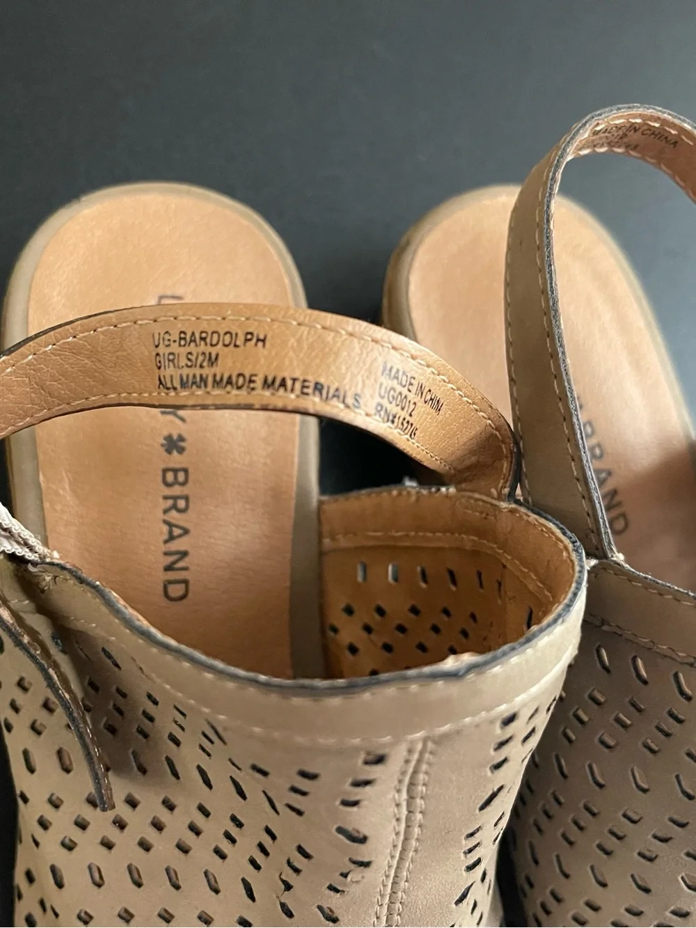 Lucky Brand Beige Perforated Peep-Toe Slingback Mules